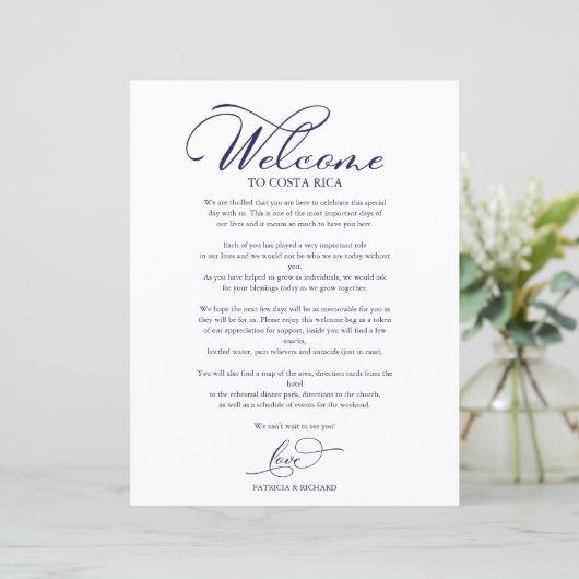 Papier Mariage Week-end Itinéraire Élégant Script Bienven (Debout devant)