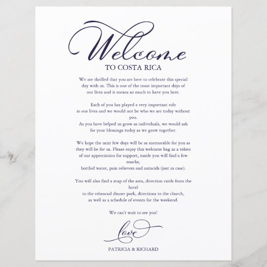 Papier Mariage Week-end Itinéraire Élégant Script Bienven (Devant)