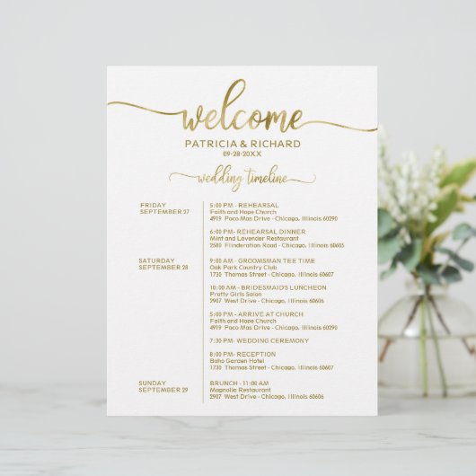 Papier Mariage Week-end Itinéraire Simple Chic Timeline (Debout devant)