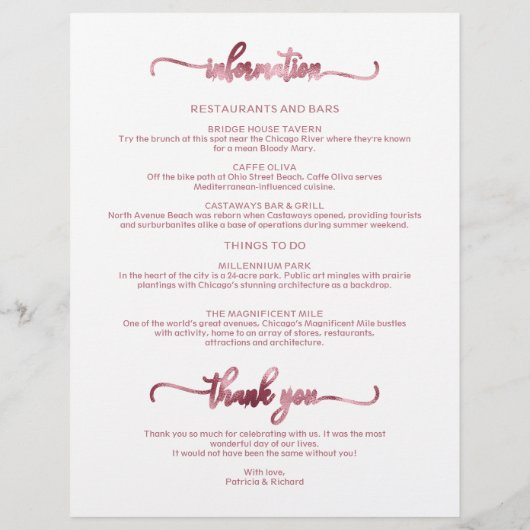 Papier Mariage Week-end Itinéraire Simple Chic Timeline (Dos)