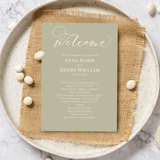 Papier Mariage Welcome Calligraphie Script Sage Green