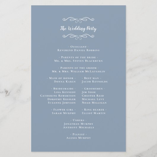Papier Mariages élégants Dusty Blue Chic Ceremony Program (Dos)