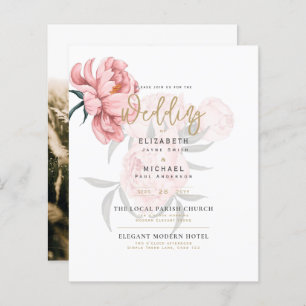 Papier Mariages floraux de pivoines roses modernes Invita