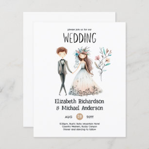 Papier Mariée de Boho Groom à la main invite mariage mign