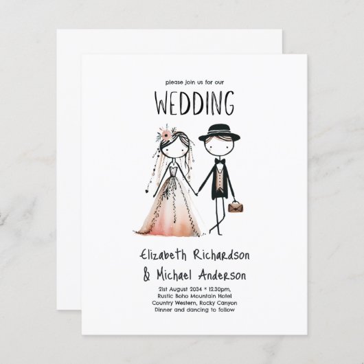 Papier Mariée dessinée à la main Groom Simple Mariage mig (Devant / Derrière)