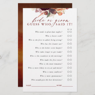 Papier Mariée ou groom Florale de Bourgogne et d'Orange