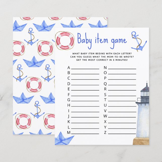 Papier Marine Baby Item Jeu. Jeu baby shower (Devant / Derrière)