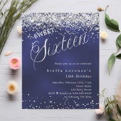Papier Marine bleu argent script Sweet 16 invitation