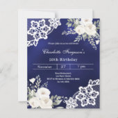 Papier Marine bleu blanc roses dentelle invitation annive (Devant)