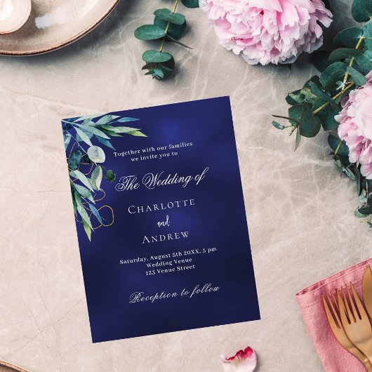 Papier Marine bleu faire-part de mariage budget vert