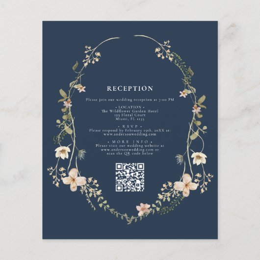 Papier Marine Bleu Fleur sauvage QR Code Jardin Mariage (Dos)