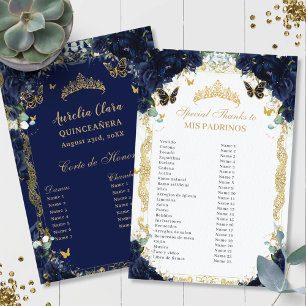 Papier Marine bleu Floral or Quinceañera Padrinos Corte