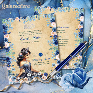 Papier Marine bleu Quinceanera robe Roses floraux
