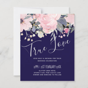 Papier Marine bleu rose Floral moderne Budget Mariage