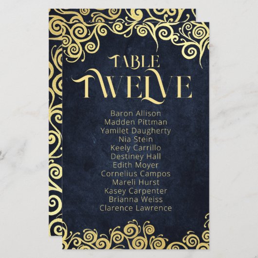 Papier Marine Blue & Gold Swirls Siège Tableau Numéro de (Devant / Derrière)