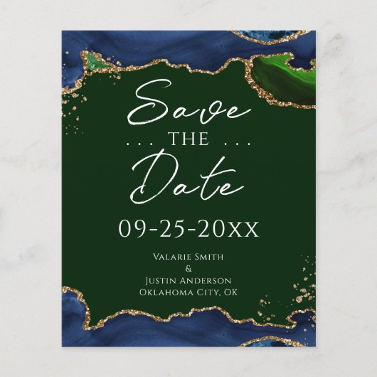 Papier Marine Blue & Green Agate Enregistrer la date (Devant)
