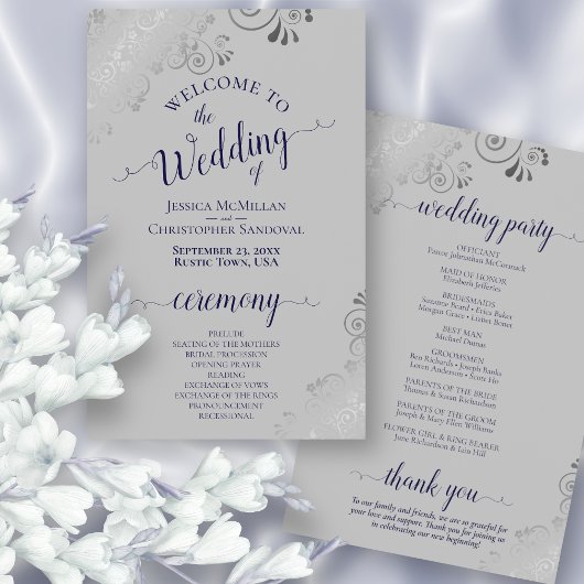 Papier Marine Blue Silver Lace Budget Grey Wedding Progra