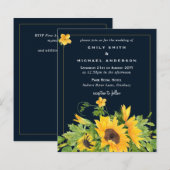 Papier Marine Blue Yellow Sunflowers Mariage Invite (Devant / Derrière)