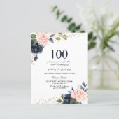 Papier Marine & Blush Budget 100e anniversaire Invitation (Debout devant)