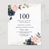Papier Marine & Blush Budget 100e anniversaire Invitation (Devant)