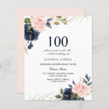 Marine & Blush Budget 100e anniversaire Invitation