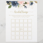 Papier Marine Blush Floral Gold Bride jeu de bingo (Devant)