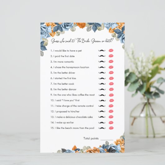 Papier Marine Et Rust Drôle Fête des mariées Devinez Qui  (Debout devant)