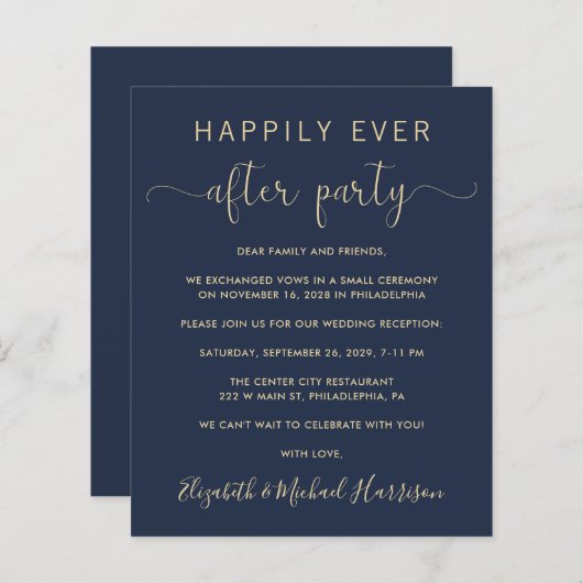 Papier Marine Gold QR Code Mariage Invitation de réceptio (Devant / Derrière)