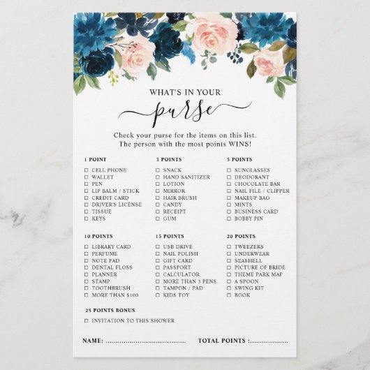 Papier Marine Royal Blue Blush rose Bride jeu de douche (Devant)