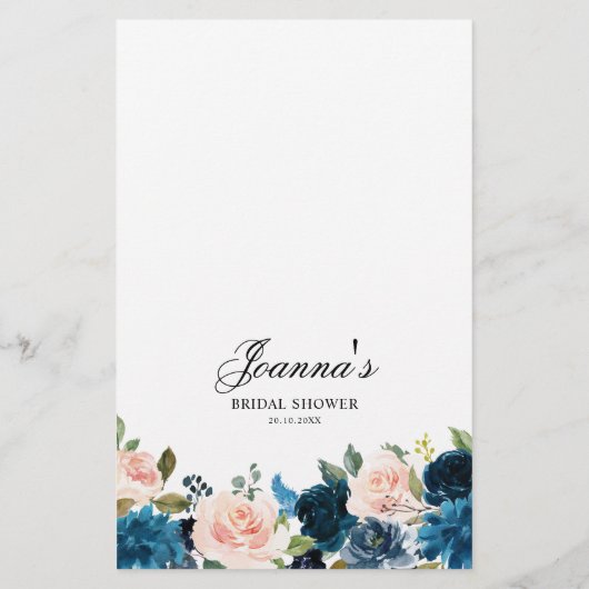 Papier Marine Royal Blue Blush rose Bride jeu de douche (Dos)