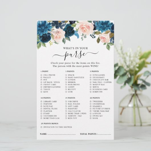 Papier Marine Royal Blue Blush rose Bride jeu de douche (Debout devant)