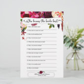 Papier Marsala Bourgogne Floral Fêtes des mariées Jeux (Debout devant)