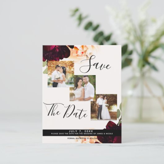 Papier Marsala & Cream Floral Mariage Photo Enregistrer l (Debout devant)