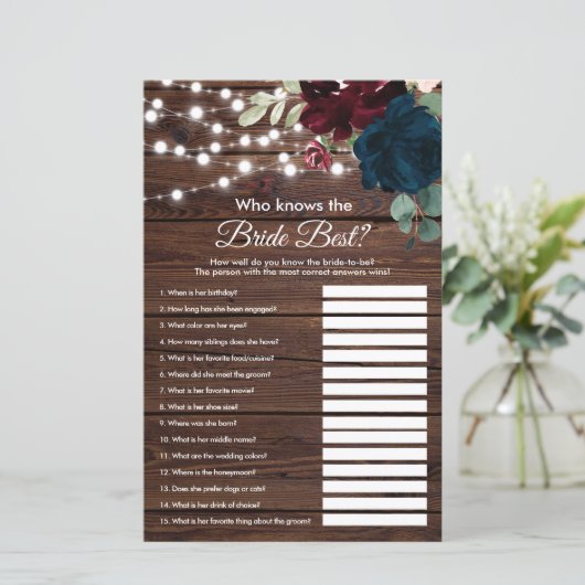 Papier Marsala & Navy Qui Connaît La Mariée Meilleur Jeu (Debout devant)