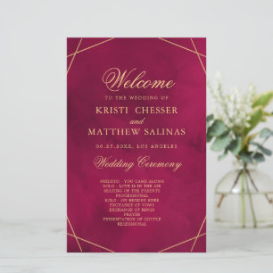 Papier Marsala Red Modern Watercolor Wedding Program Card