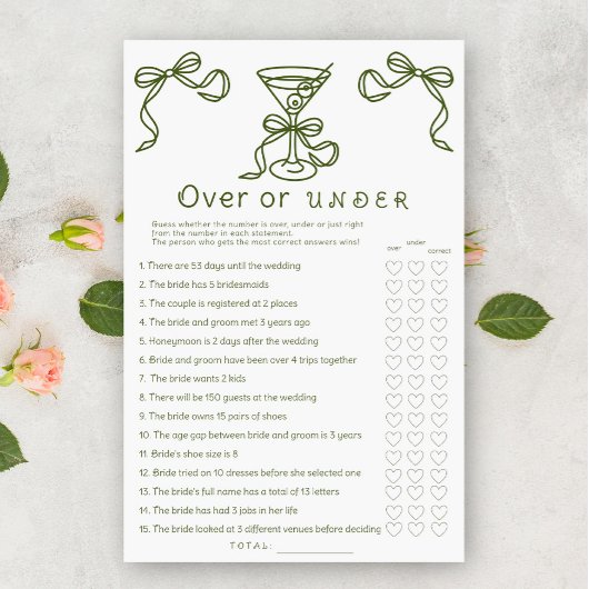 Papier Martini nuptiale Au-dessus ou en dessous du jeu