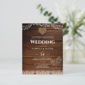Papier Masars Mariage Inviter Rustic Wood Dentelle Budget (Debout devant)