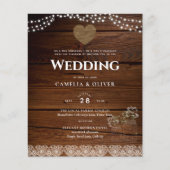 Papier Masars Mariage Inviter Rustic Wood Dentelle Budget (Devant)