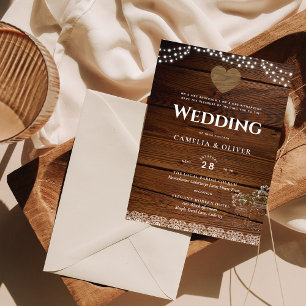 Papier Masars Mariage Inviter Rustic Wood Dentelle Budget