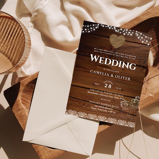 Papier Masars Mariage Inviter Rustic Wood Dentelle Budget