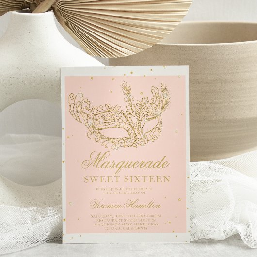 Papier Mascarade or rose parties scintillant masque budge