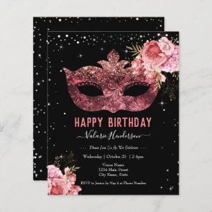 Papier Mascarade rose Invitation fête d'anniversaire