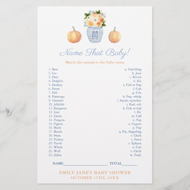 Papier Match Baby Animal Avec Maman Classy Shower Game Ca (Devant)