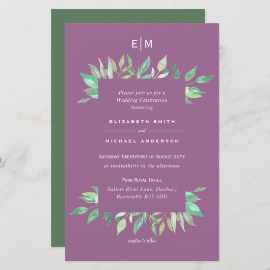 Papier Mauve Pink Vert Floral Budget Mariage Inviter A9 (Devant / Derrière)