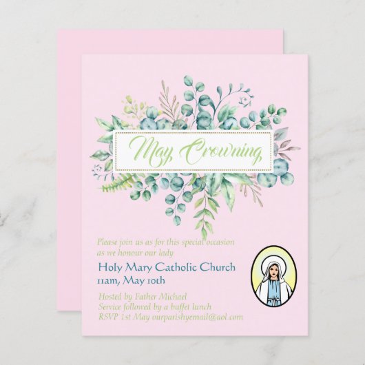 Papier May Crowning Invitations Vierge Marie Invitations  (Devant / Derrière)
