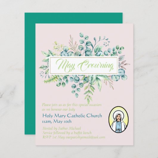 Papier May Crowning Invitations Vierge Marie Invitations  (Devant / Derrière)