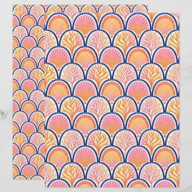 Papier Mediterranean Shells and Seagrass Scrapbook Paper (Devant / Derrière)