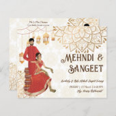 Papier Mehndi budget invitation avec mignonne mariée indi (Devant / Derrière)