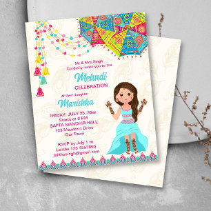 Papier Mehndi budget invitation rose bleu mignon fille in