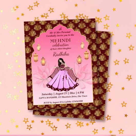 Papier Mehndi rose lotus Inde mariage invitation budget